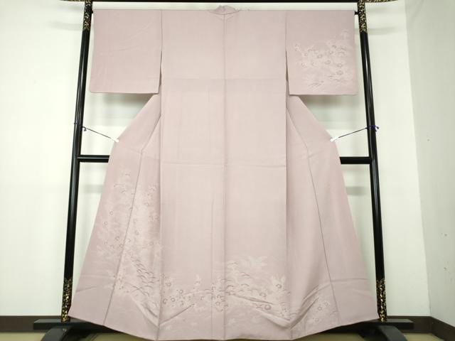 平和屋着物●伝統工芸師 服部光擴 江戸小紋 訪問着 鮫小紋柄 風景花文 正絹 逸品 DAAY1745ps
