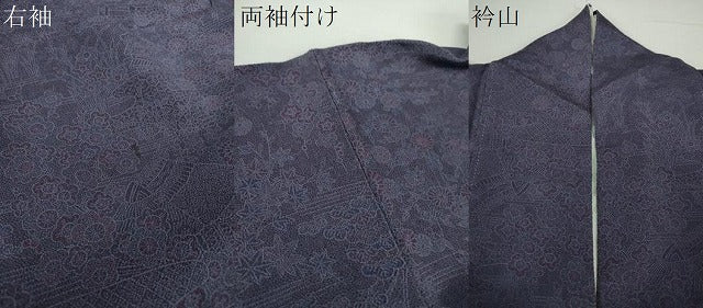 平和屋着物●人間国宝　初代六谷梅軒の息子　二代目　六谷梅軒(六谷博臣)江戸小紋　風景草花文　正絹　逸品　AABG7320ph 平和屋本店□極上 人間国宝 初代 六谷梅軒(六谷紀久男)錐彫り 重要無形
