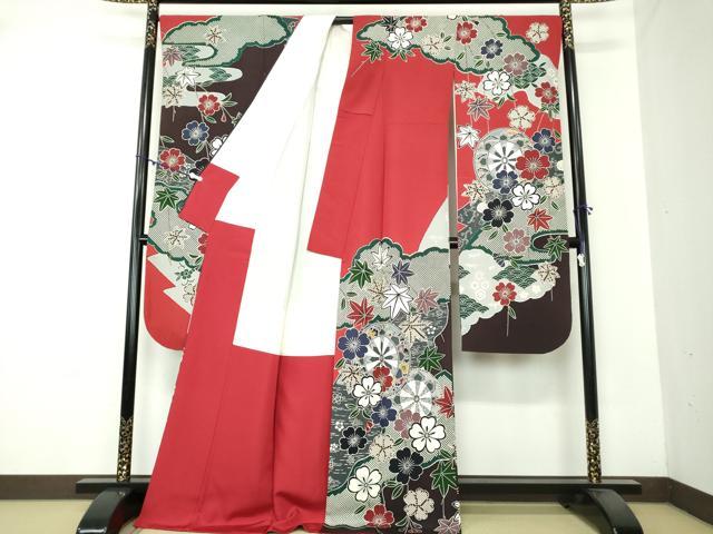 平和屋着物●豪華振袖　型染　源氏車花文　枝垂れ桜　正絹　逸品　DAAY1769ps 平和屋着物○豪華振袖 型染 源氏車花文 枝垂れ桜 正絹 逸品 DAAY1769ps