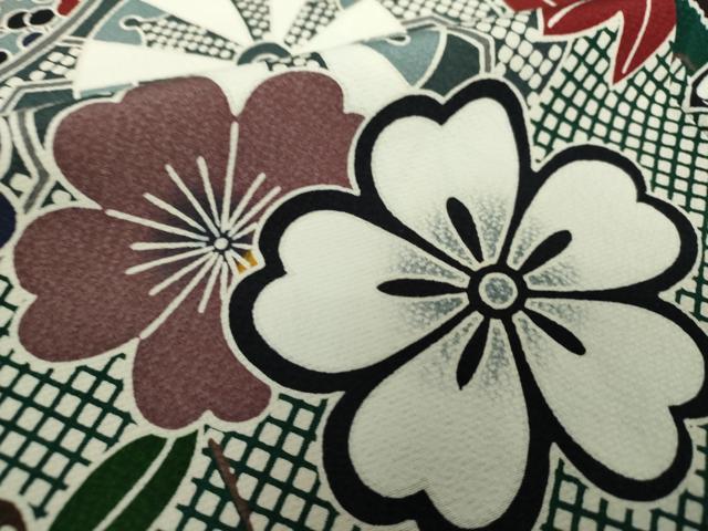 平和屋着物●豪華振袖　型染　源氏車花文　枝垂れ桜　正絹　逸品　DAAY1769ps 平和屋着物○豪華振袖 型染 源氏車花文 枝垂れ桜 正絹 逸品 DAAY1769ps