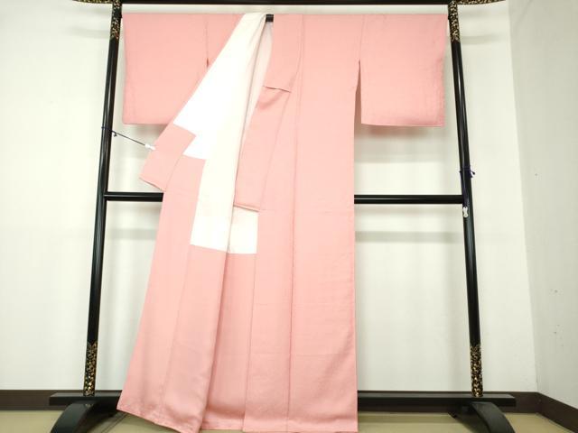 平和屋着物●上質な色無地 霞地紋 紅梅色 正絹 逸品 DAAY1778ps