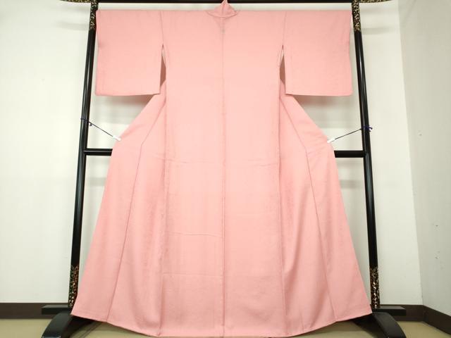 平和屋着物●上質な色無地 霞地紋 紅梅色 正絹 逸品 DAAY1778ps