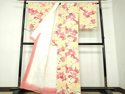 平和屋着物●上質な小紋　お召縮緬　枝花文　暈し染め　正絹　逸品　DAAY1781ps