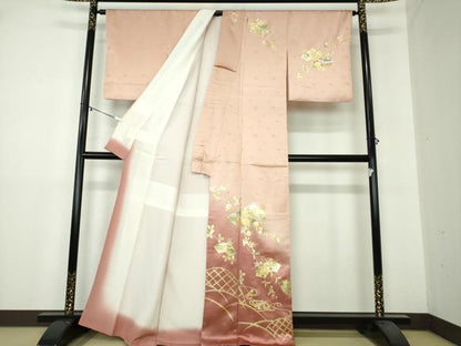 平和屋着物●訪問着　籬流水地紙花文　暈し染め　金彩　正絹　逸品　DAAY1794ps