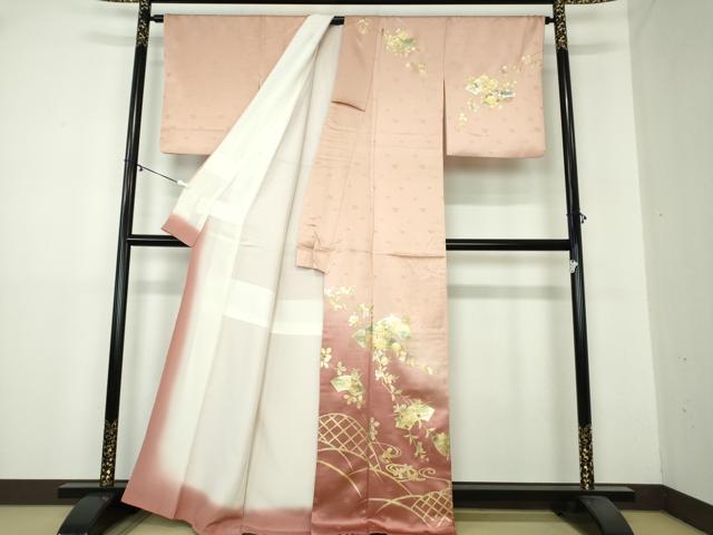 平和屋着物●訪問着　籬流水地紙花文　暈し染め　金彩　正絹　逸品　DAAY1794ps