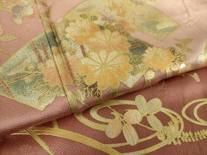 平和屋着物●訪問着　籬流水地紙花文　暈し染め　金彩　正絹　逸品　DAAY1794ps