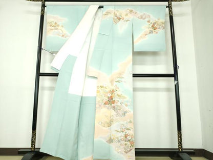 平和屋着物●創業460年・千總 訪問着 駒刺繍 御所車風景花文 暈し染め 金彩 正絹 逸品 DAAY1813ps