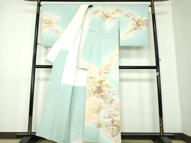 平和屋着物●創業460年・千總 訪問着 駒刺繍 御所車風景花文 暈し染め 金彩 正絹 逸品 DAAY1813ps