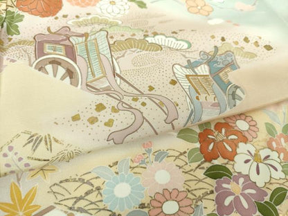 平和屋着物●創業460年・千總 訪問着 駒刺繍 御所車風景花文 暈し染め 金彩 正絹 逸品 DAAY1813ps
