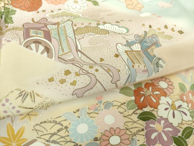 平和屋着物●創業460年・千總 訪問着 駒刺繍 御所車風景花文 暈し染め 金彩 正絹 逸品 DAAY1813ps
