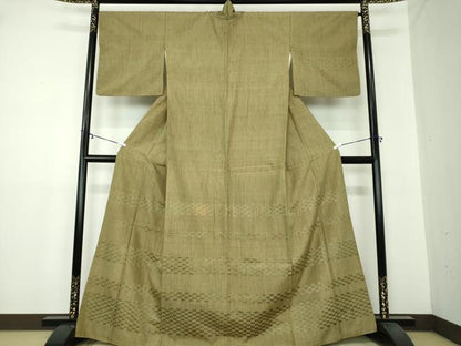 平和屋着物●訪問着　紬地　めがね織　横段文　正絹　逸品　DAAY1816ps