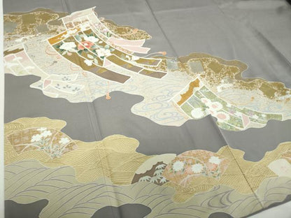 平和屋着物●豪華色留袖　作家物　几帳花文　金彩　正絹　逸品　DAAY1818ps