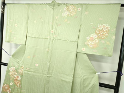 平和屋着物●訪問着 駒刺繍 吹き寄せ花籠文 金彩 正絹 逸品 DAAY1832ps