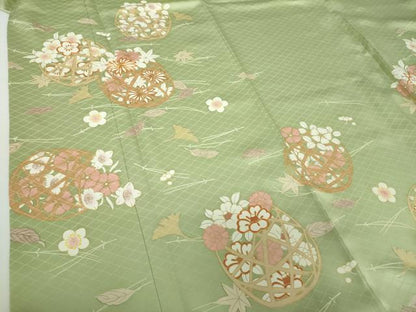 平和屋着物●訪問着 駒刺繍 吹き寄せ花籠文 金彩 正絹 逸品 DAAY1832ps