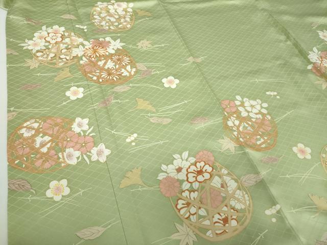 平和屋着物●訪問着 駒刺繍 吹き寄せ花籠文 金彩 正絹 逸品 DAAY1832ps