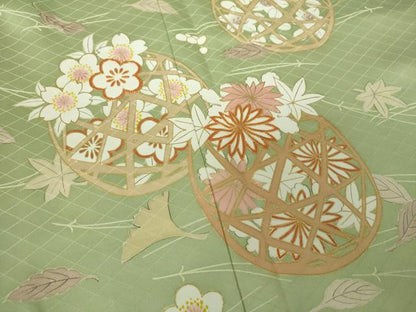 平和屋着物●訪問着 駒刺繍 吹き寄せ花籠文 金彩 正絹 逸品 DAAY1832ps