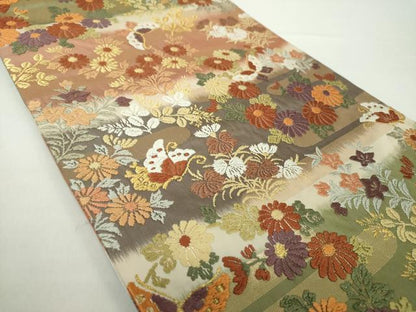 平和屋着物●六通柄袋帯　唐織　舞蝶花文　金糸　正絹　逸品　DAAY1844ps