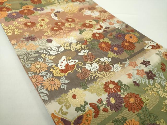 平和屋着物●六通柄袋帯　唐織　舞蝶花文　金糸　正絹　逸品　DAAY1844ps