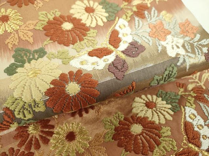平和屋着物●六通柄袋帯　唐織　舞蝶花文　金糸　正絹　逸品　DAAY1844ps