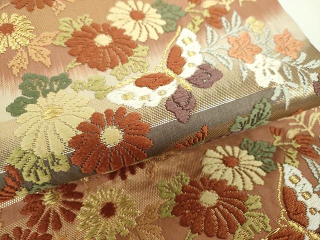 平和屋着物●六通柄袋帯　唐織　舞蝶花文　金糸　正絹　逸品　DAAY1844ps