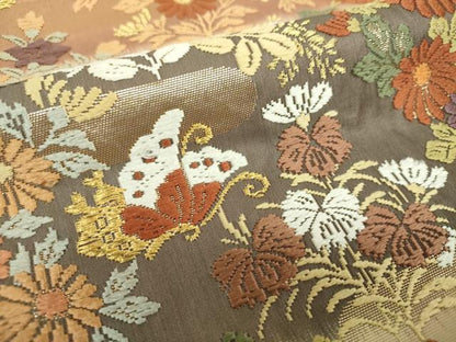 平和屋着物●六通柄袋帯　唐織　舞蝶花文　金糸　正絹　逸品　DAAY1844ps