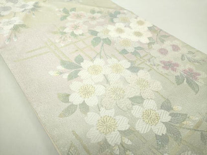 平和屋着物●六通柄袋帯 唐織 モール 枝垂れ桜 金銀糸 正絹 逸品 DAAY1847ps