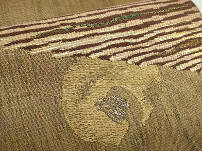 平和屋着物▽六通柄袋帯 スリーシーズン帯 春 夏 秋 横段花文 金糸 正絹 逸品 未使用 DAAY1863ps