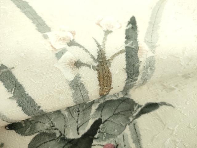 平和屋着物●太鼓柄袋帯 作家物 髭紬 手描き 南天草花文 正絹 逸品 DAAY1871ps