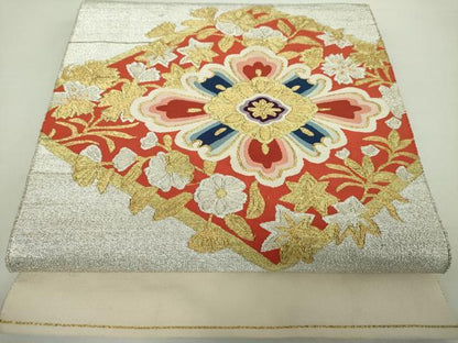 平和屋着物●爪掻き本綴れ 八寸名古屋帯 花菱文 金銀糸 正絹 逸品 DAAY1914ps