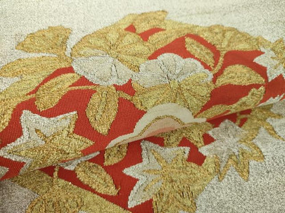平和屋着物●爪掻き本綴れ 八寸名古屋帯 花菱文 金銀糸 正絹 逸品 DAAY1914ps