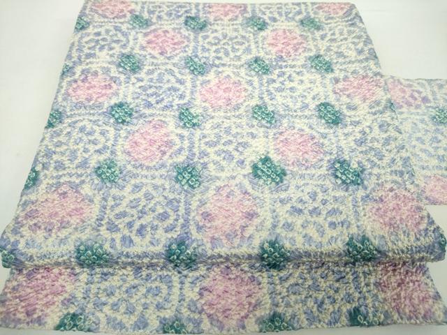 平和屋着物●全通柄九寸名古屋帯 総絞り 格子花文 正絹 逸品 DAAY1931ps
