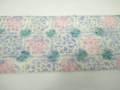 平和屋着物●全通柄九寸名古屋帯 総絞り 格子花文 正絹 逸品 DAAY1931ps