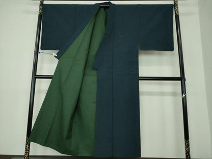 平和屋着物●男性 紬 アンサンブル 長羽織 濃紺地 正絹 逸品 未使用 DAAY1956ps