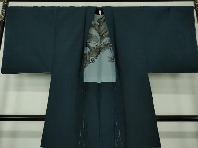 平和屋着物●男性 紬 アンサンブル 長羽織 濃紺地 正絹 逸品 未使用 DAAY1956ps