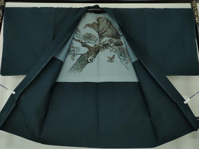 平和屋着物●男性 紬 アンサンブル 長羽織 濃紺地 正絹 逸品 未使用 DAAY1956ps