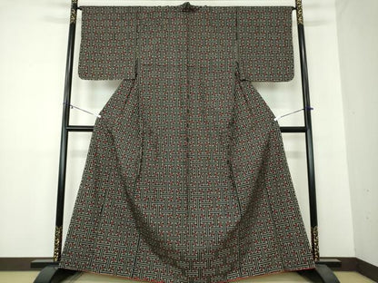 平和屋着物●本場大島紬 龍郷絣 秋名バラ アンサンブル 正絹 逸品 未使用 DAAY1959ps