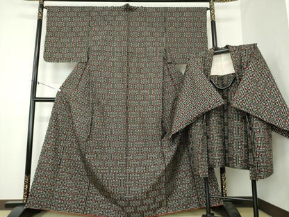 平和屋着物●本場大島紬 龍郷絣 秋名バラ アンサンブル 正絹 逸品 未使用 DAAY1959ps