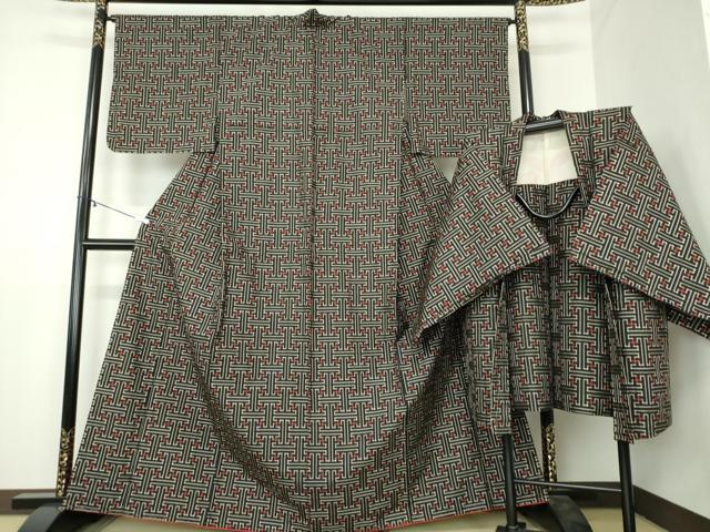 平和屋着物●本場大島紬 龍郷絣 秋名バラ アンサンブル 正絹 逸品 未使用 DAAY1959ps