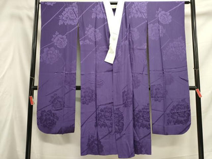 平和屋着物●振袖用長襦袢　無双仕立て　牡丹地紋　滅紫色　正絹　逸品　DAAY2046op
