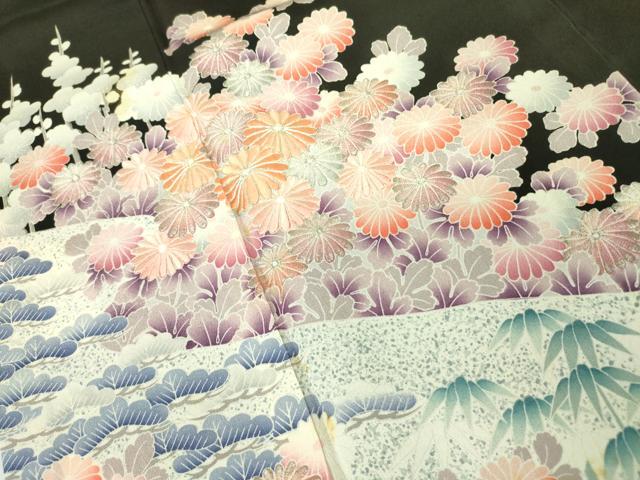 平和屋着物■豪華黒留袖　駒刺繍　菊　松竹梅　銀糸　正絹　逸品　DAAY2156op