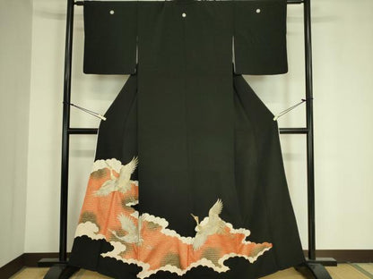 平和屋着物■豪華黒留袖　刺繍　吉祥飛鶴文　金彩　正絹　逸品　DAAY2209op