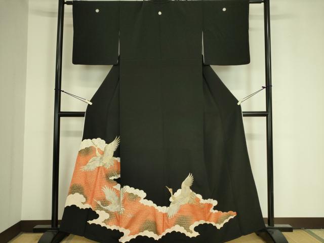 平和屋着物■豪華黒留袖　刺繍　吉祥飛鶴文　金彩　正絹　逸品　DAAY2209op