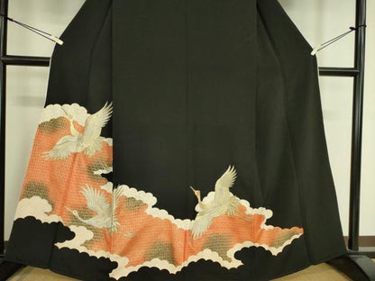 平和屋着物■豪華黒留袖　刺繍　吉祥飛鶴文　金彩　正絹　逸品　DAAY2209op