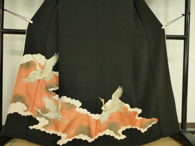 平和屋着物■豪華黒留袖　刺繍　吉祥飛鶴文　金彩　正絹　逸品　DAAY2209op