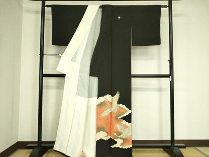 平和屋着物■豪華黒留袖　刺繍　吉祥飛鶴文　金彩　正絹　逸品　DAAY2209op