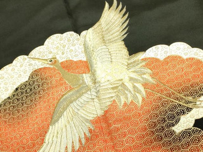 平和屋着物■豪華黒留袖　刺繍　吉祥飛鶴文　金彩　正絹　逸品　DAAY2209op