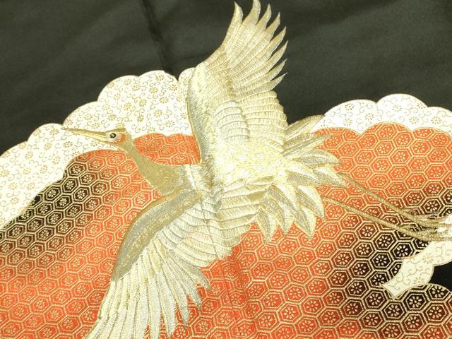 平和屋着物■豪華黒留袖　刺繍　吉祥飛鶴文　金彩　正絹　逸品　DAAY2209op