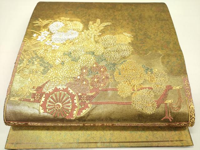 平和屋着物◎六通柄袋帯　花車文　銀糸　引箔　正絹　逸品　DAAY2341op