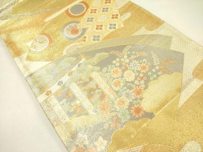 平和屋着物◎宝珠佐賀錦　六通柄袋帯　地紙御所車花文　金糸　正絹　逸品　DAAY2346op