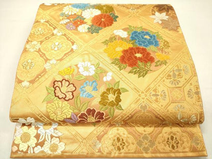 平和屋着物◎六通柄袋帯　唐織　天井花文　金糸　正絹　逸品　DAAY2347op